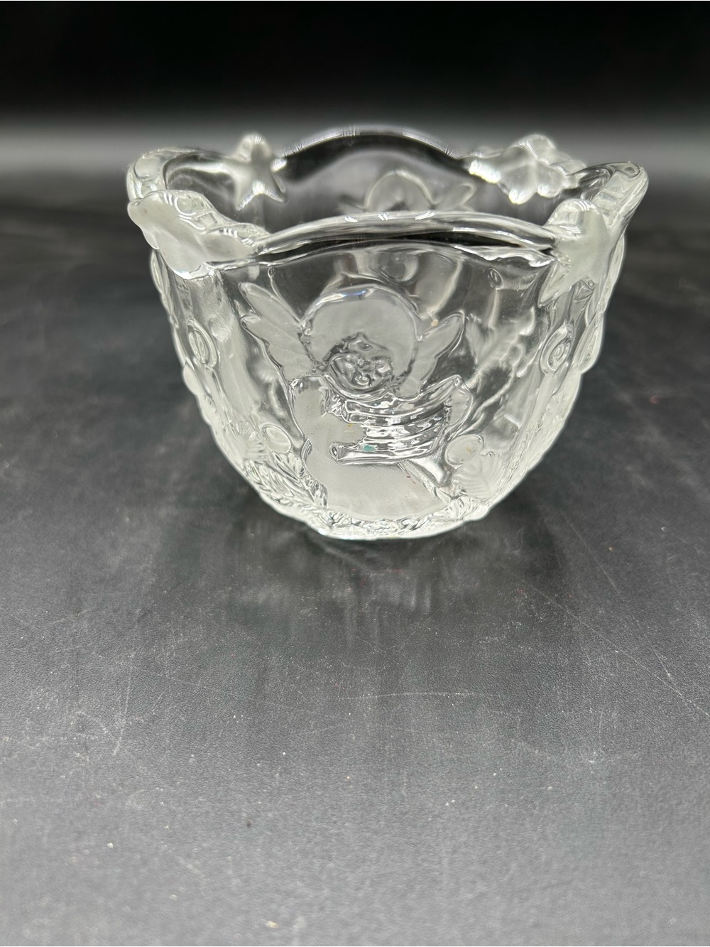 Mikasa Embossed angel Frosted votive holder, holiday lights Christmas